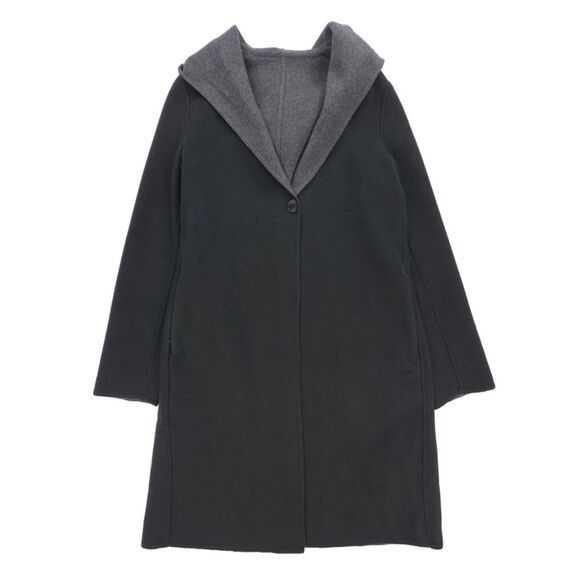 UNIQLO Double Faced Wool Hooded Coat Green Gray Minimal Old Money Quiet Luxury - Picture 1 of 7